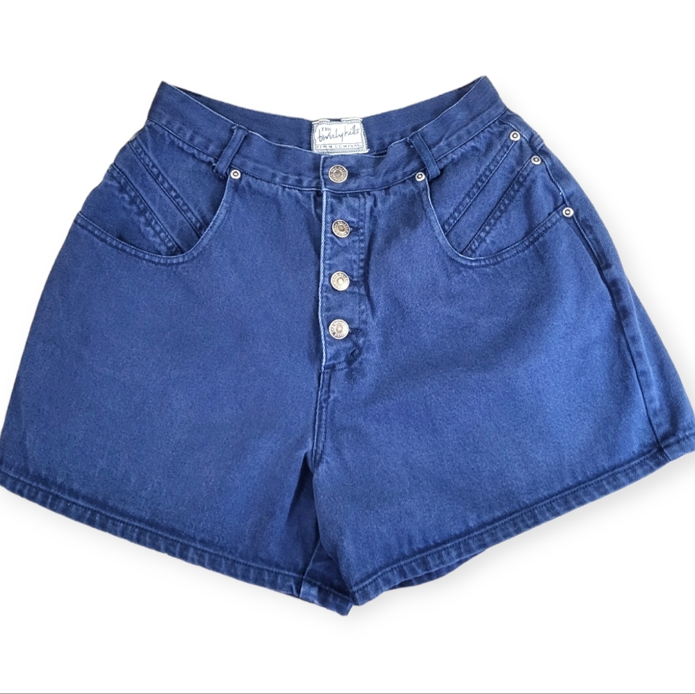 Beverly Hills Denim Company Vintage High-Rise Button Fly Blue Jean Shorts